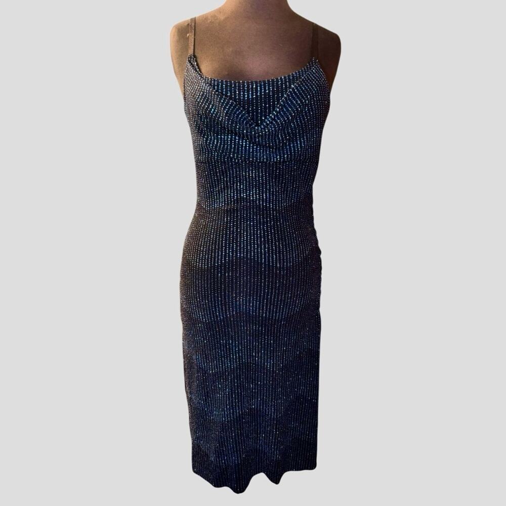 Vtg 90s Cowl Neck Glitter Fairy Glam Stretch Dress L Mobwife Disco Mystical
